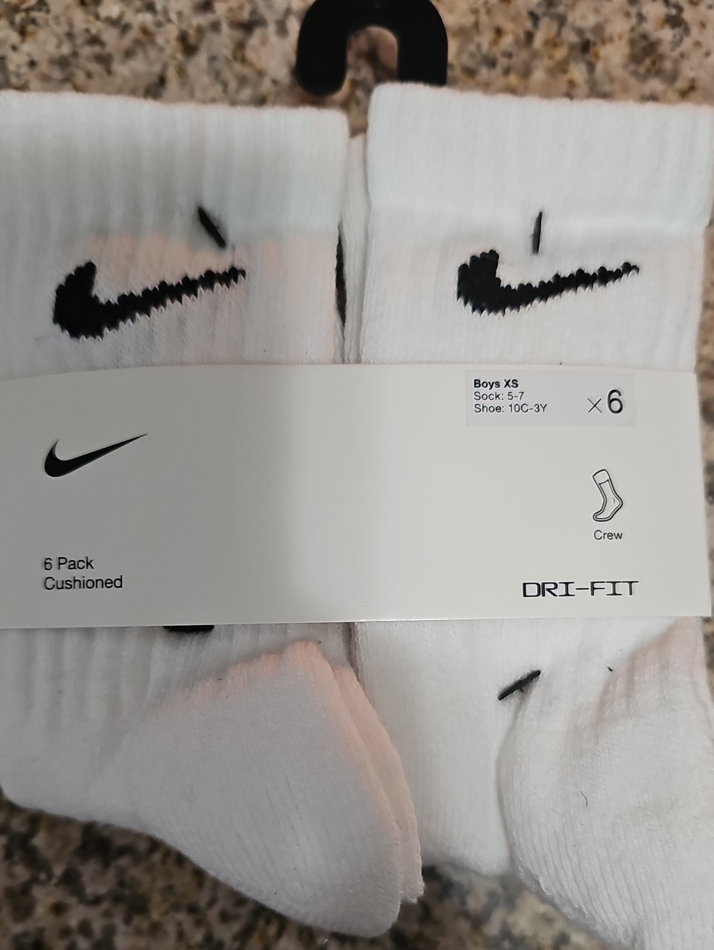 Nike Boys' Cushioned Crew Socks - White with Black Swoosh (6-Pack)